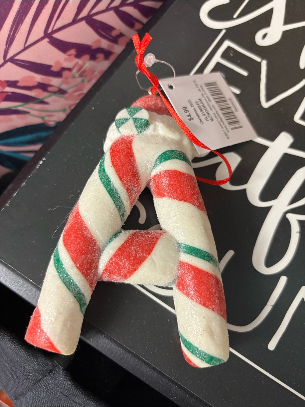NWT Holiday Candy Cane Ornament Red, White, & Green Letter “A” Monogram Initial